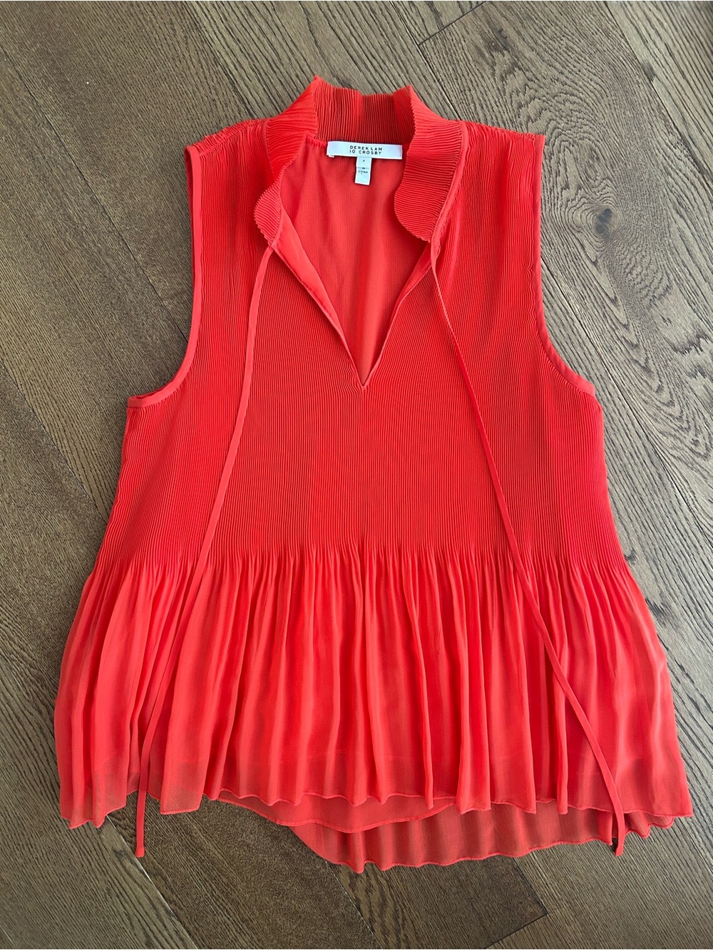 Derek Lam Ruffled Stand Collar Sleeveless Pleated Blouse